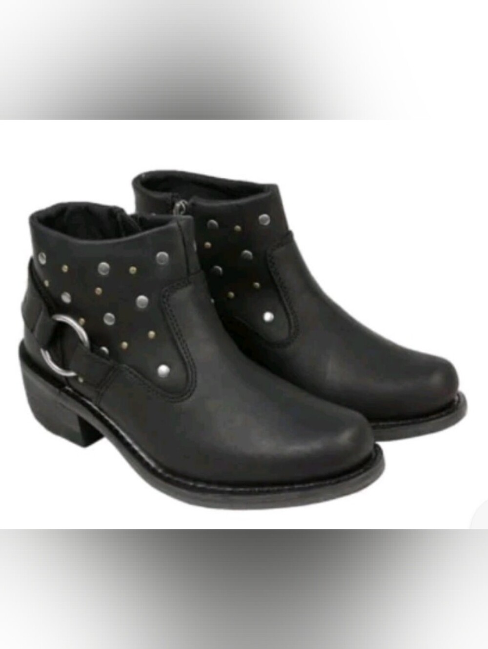 Harley-Davidson Black Studded Ankle Boot with Side Zip